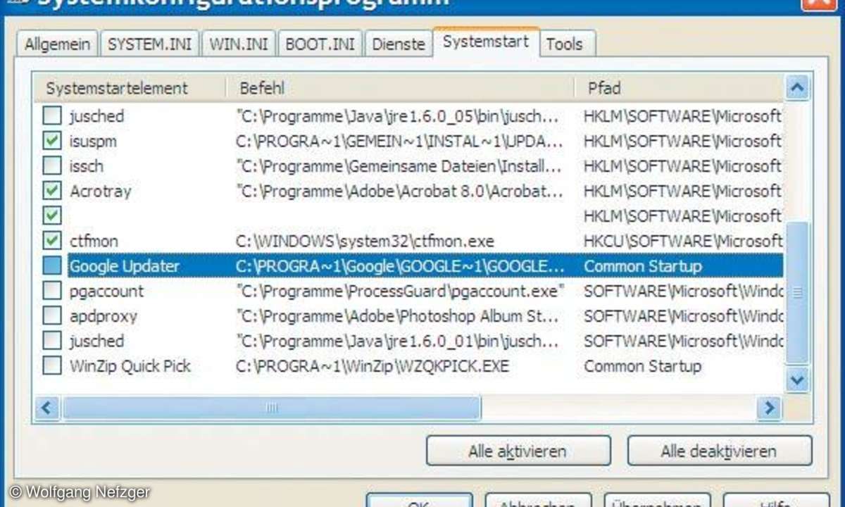 XP-Tuning: Systemkonfigurationsprogramm