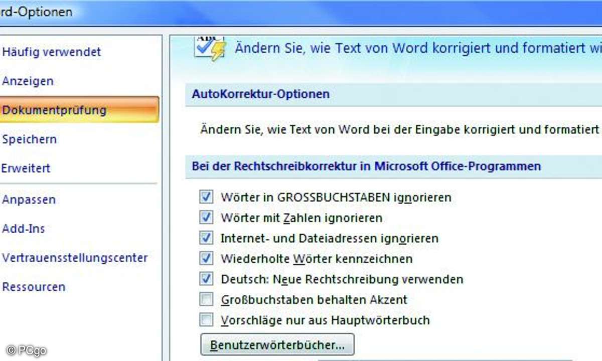 Die Rechtschreib- und Grammatikprüfung in Word lässt sich Ihren Vorstellungen anpassen.