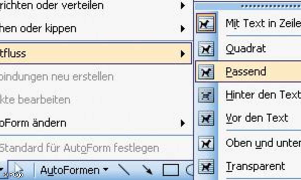 Wählen Sie den passenden Textfluss.
