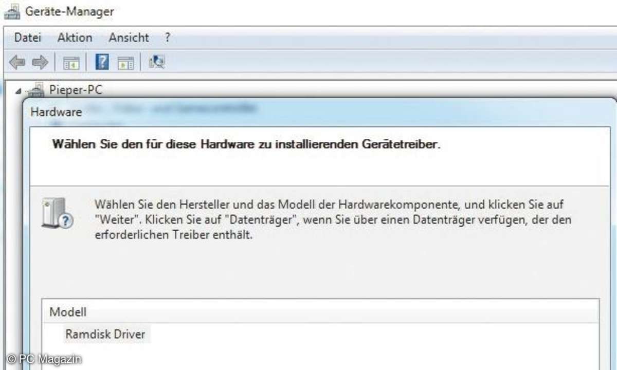 Schneller Zugriff: Das Fenster zeigt den bereits ausgewählten RAM-DISK-Treiber an.