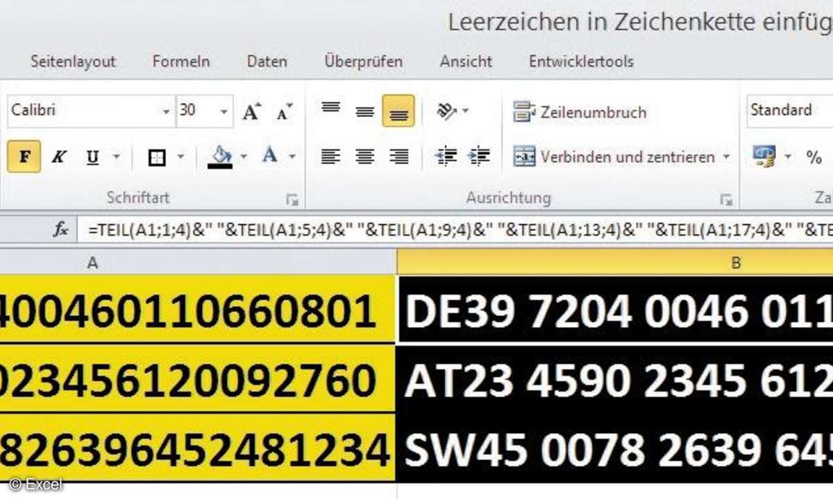 Excel Zeichenkolonne