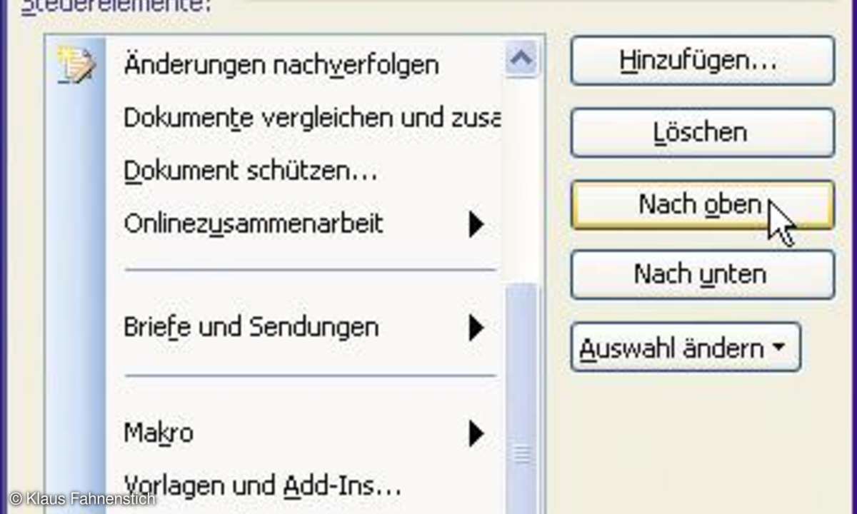 Word persönlich: Befehle neu anordnen