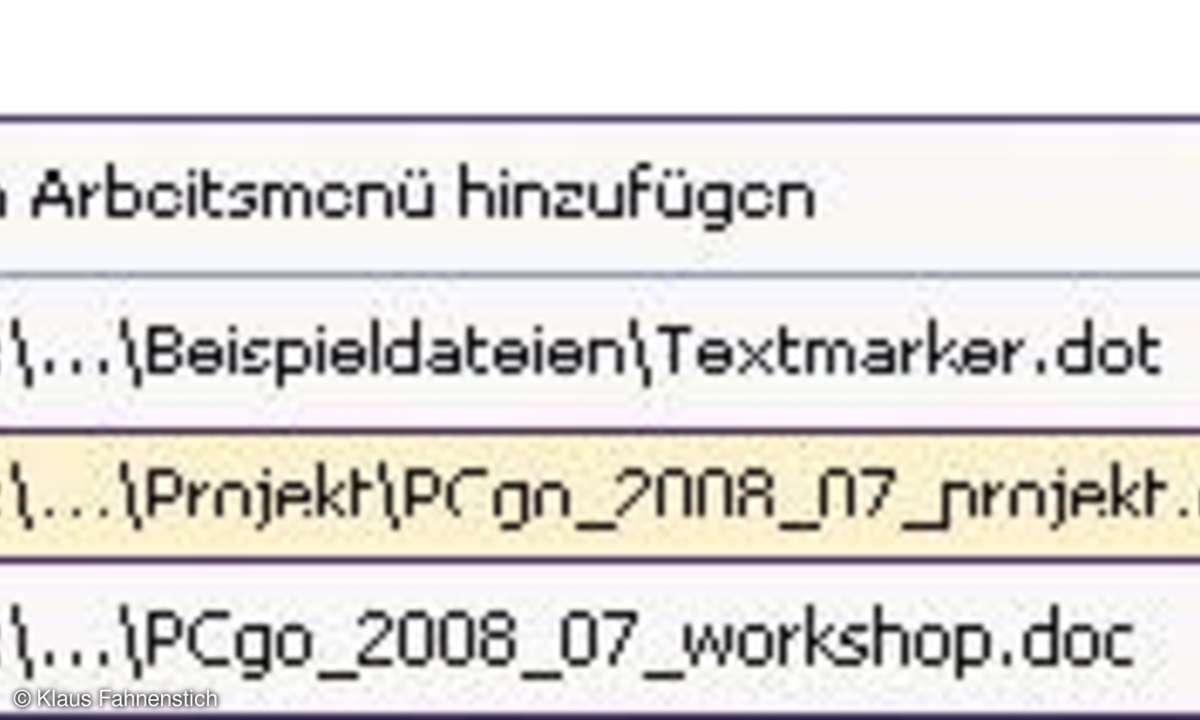 Word persönlich: individuelles Menü