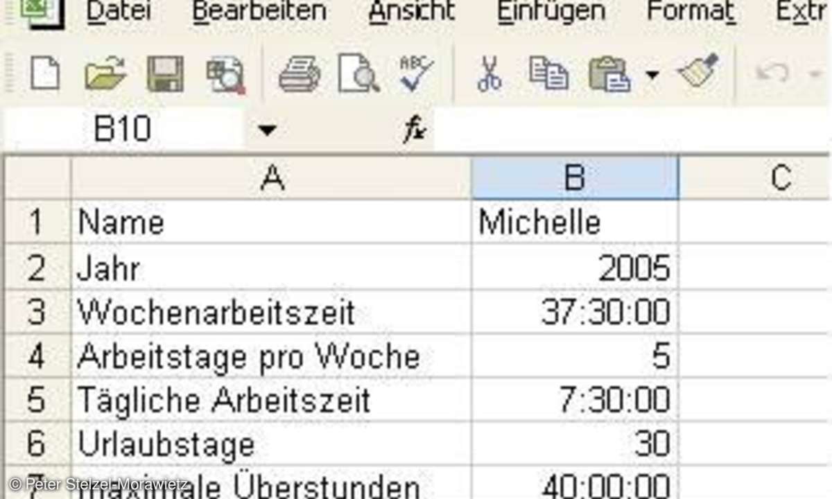 Arbeitszeittabelle in Excel
