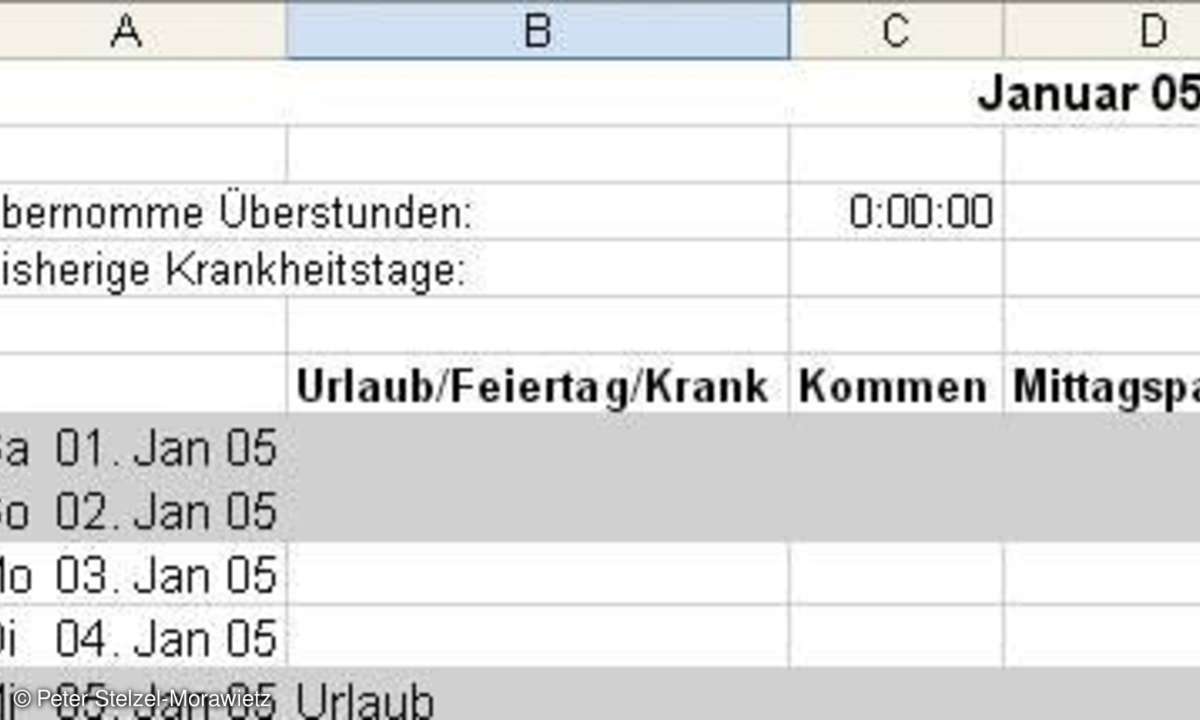 Arbeitszeittabelle in Excel