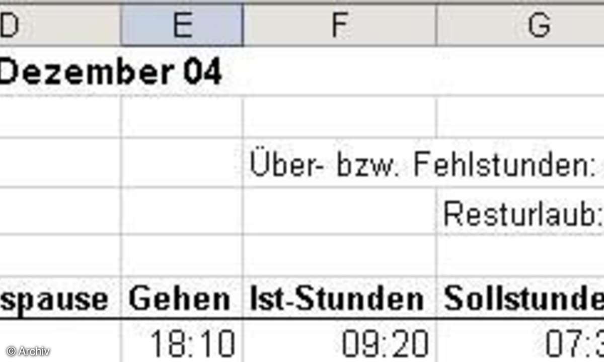 Arbeitszeittabelle in Excel