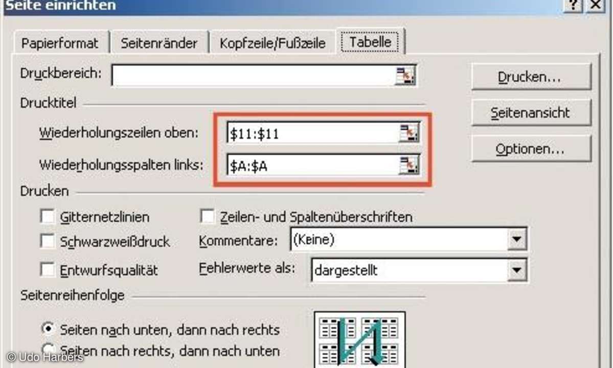 Ausdrucken von Excel-Tabellen