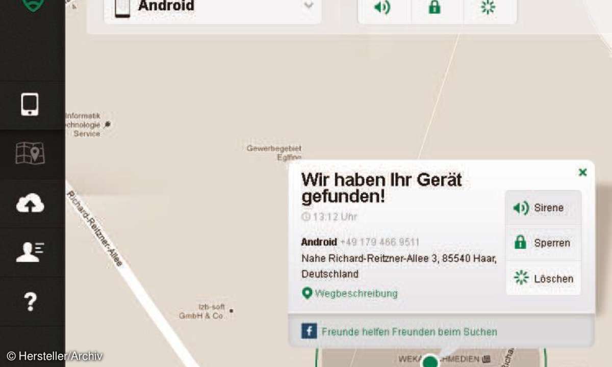 Anzeige: geortetes Gerät