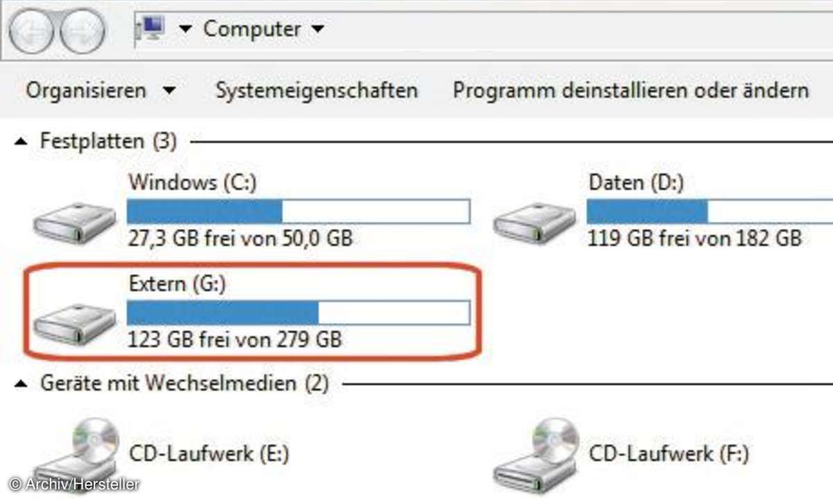 Daten extern sichern
