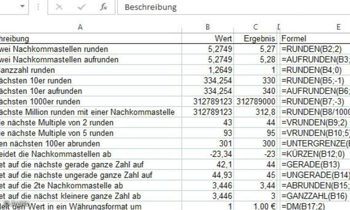 Excel Liste Runden
