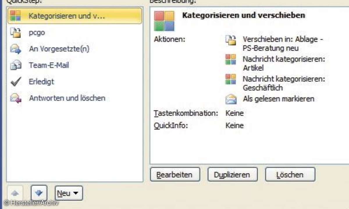QuickSteps für Outlook 2010