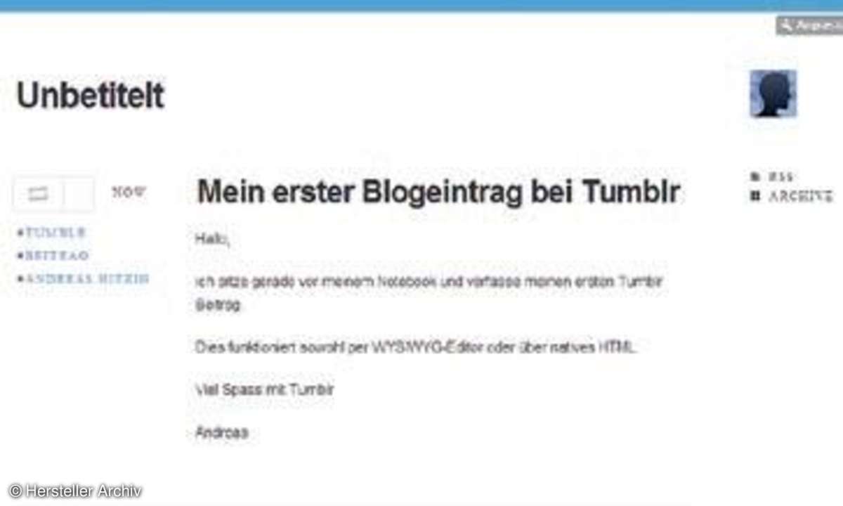 Erster Blogeintrag bei Tumblr