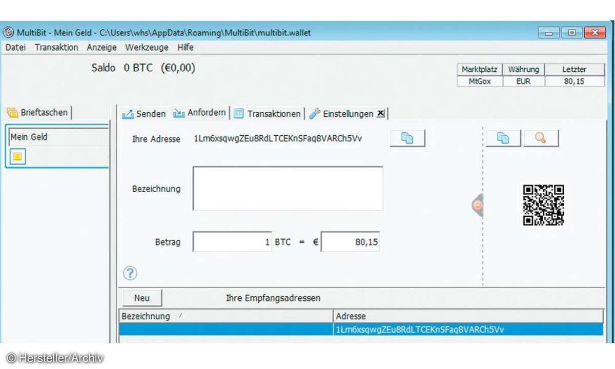 Geldbörse MultiBit Bitcoins