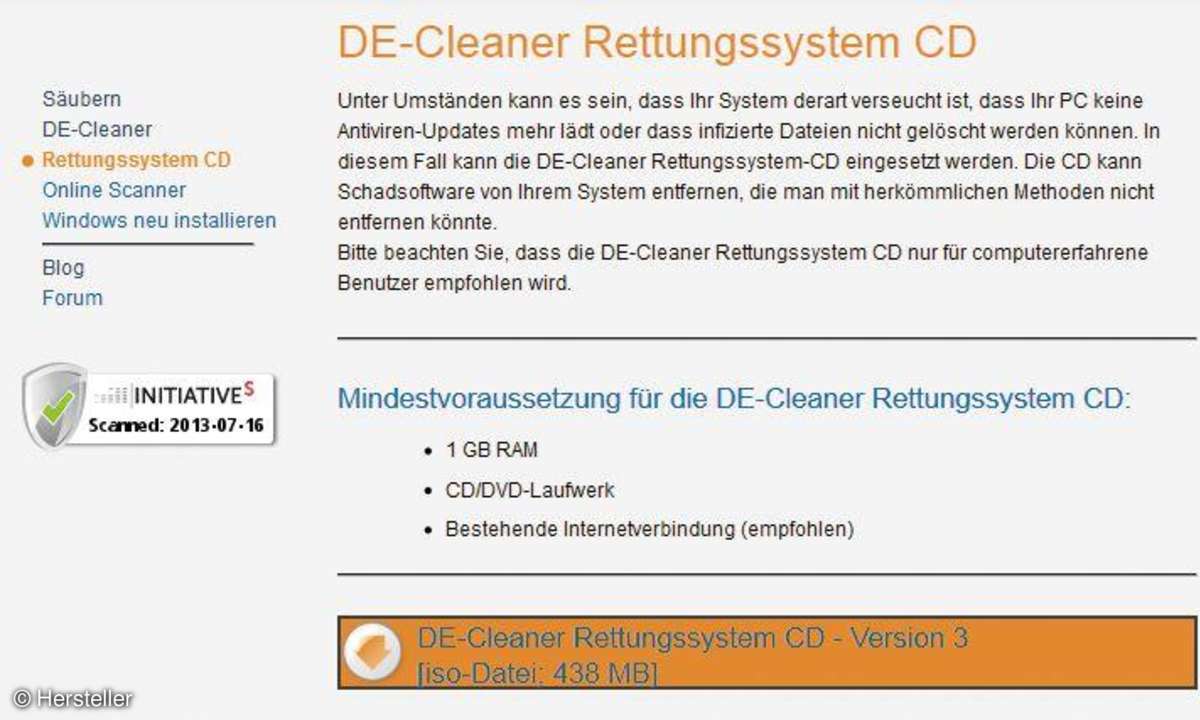 DE-Cleaner Rettungssystem, Online Scanner