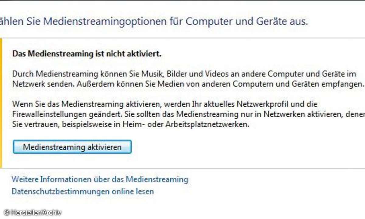 Windows Media Player: Streaming aktivieren