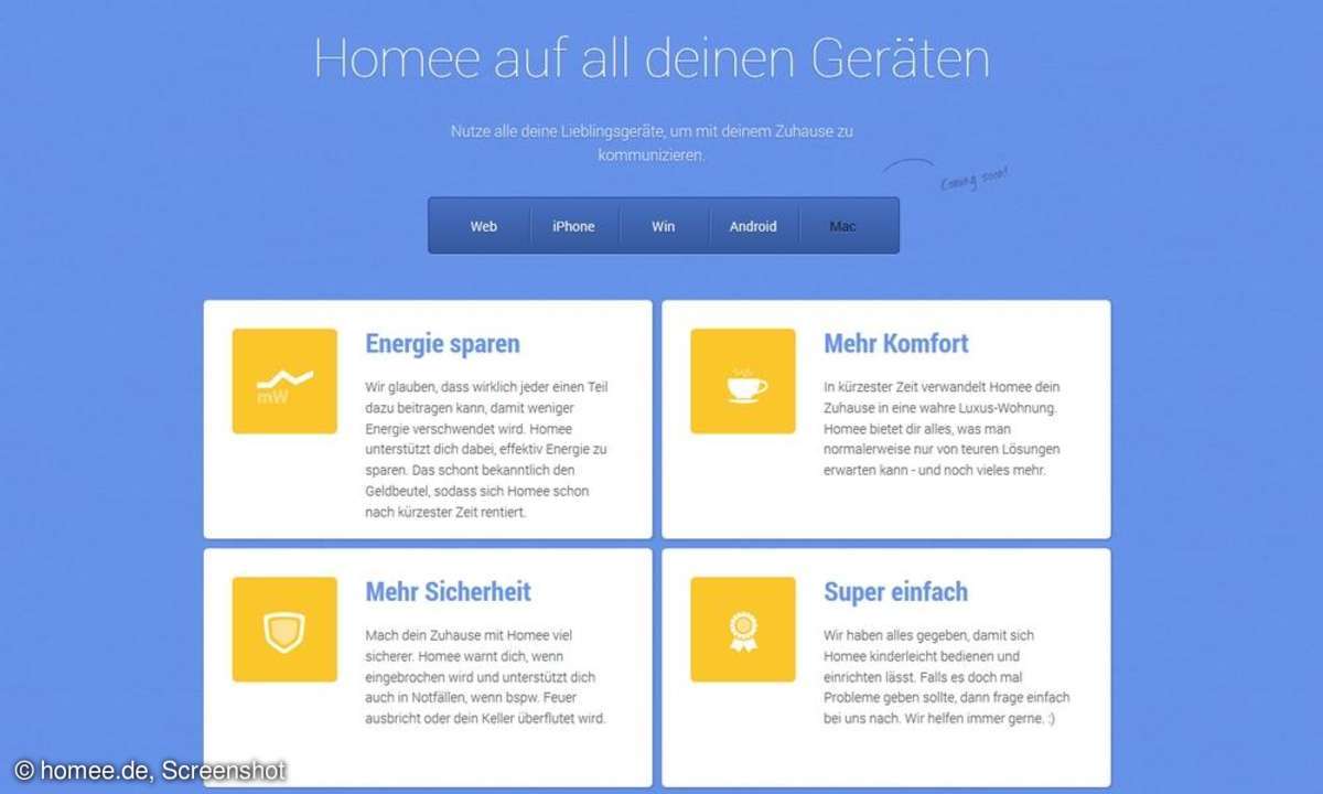 Die Webseite von Homee.