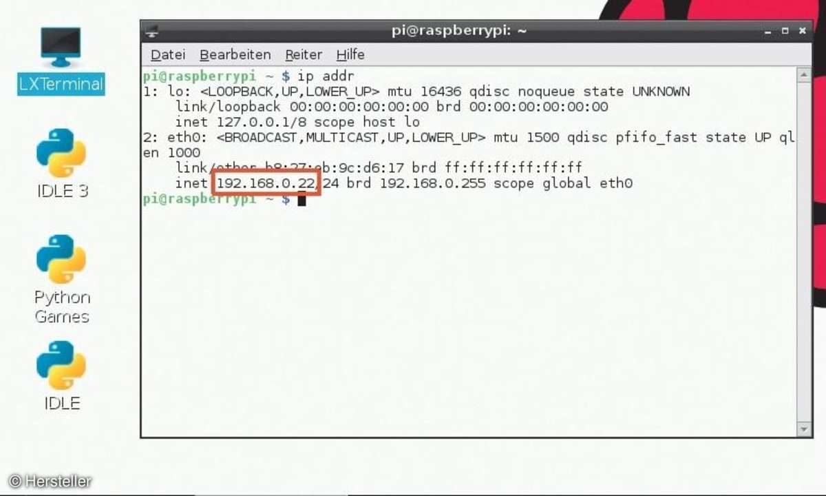 Raspberry Pi, Shell, IP