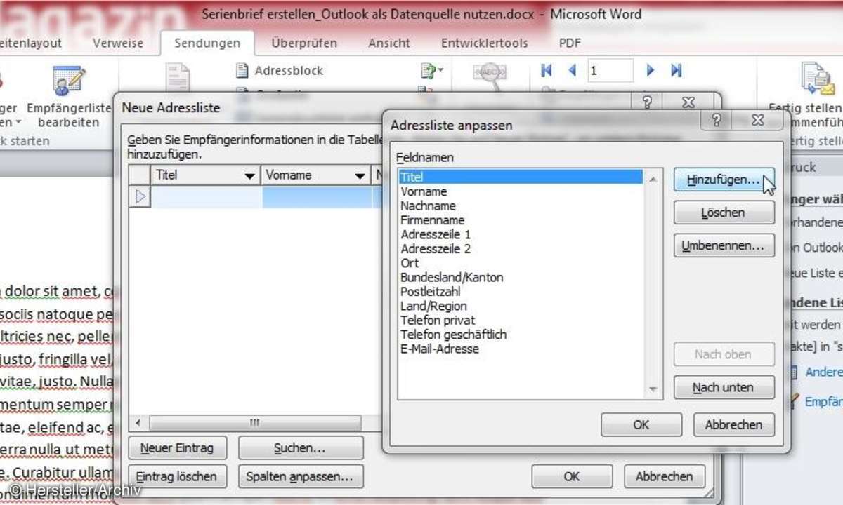 Tipp 5: Kontakte in Word erstellen