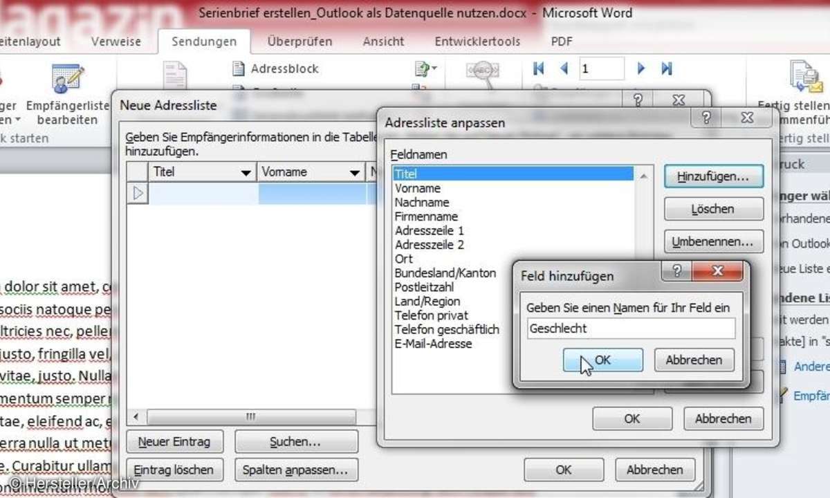 Tipp 5: Kontakte in Word erstellen