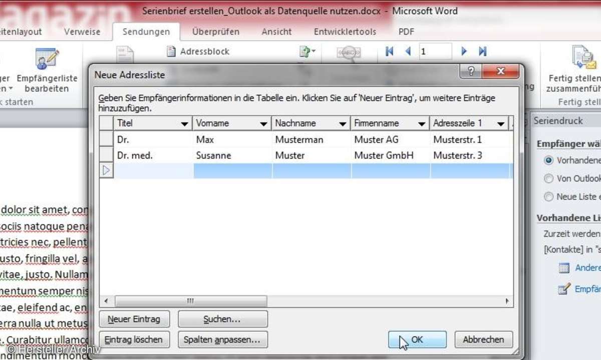 Tipp 5: Kontakte in Word erstellen