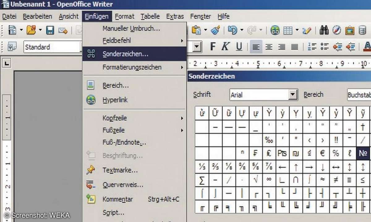 openoffice, sonderzeichen