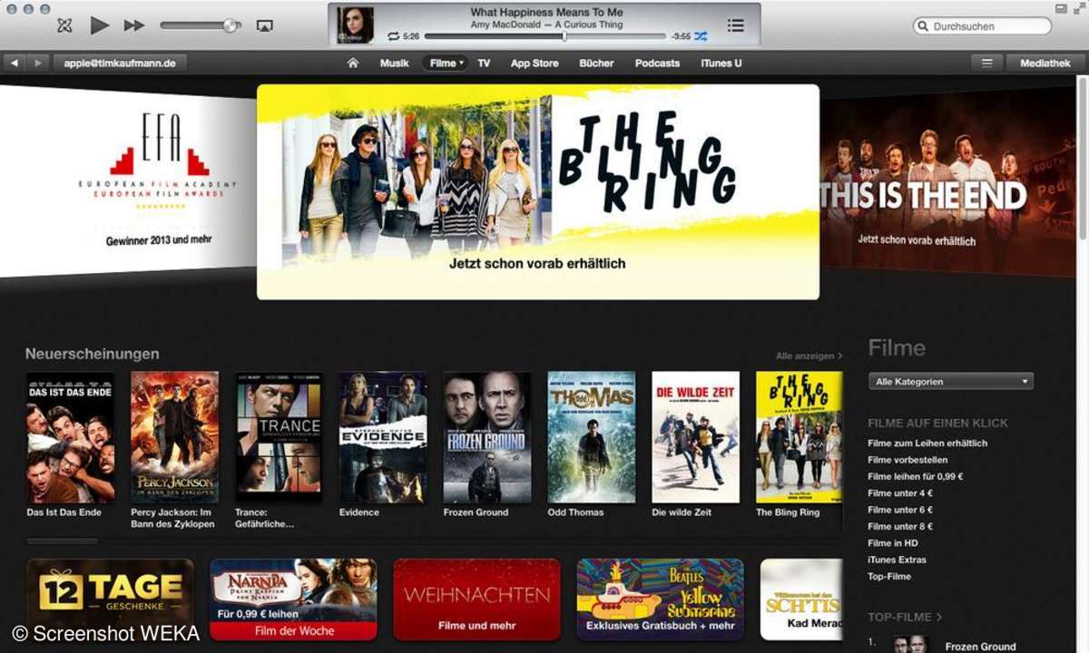 iTunes, Lovefilm, Maxdome, Snap, Spotify und Watchever