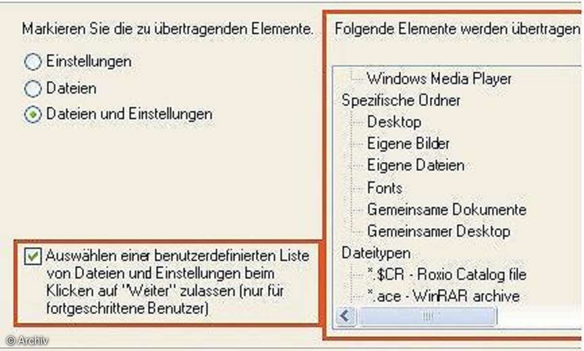 Einstellungen sichern