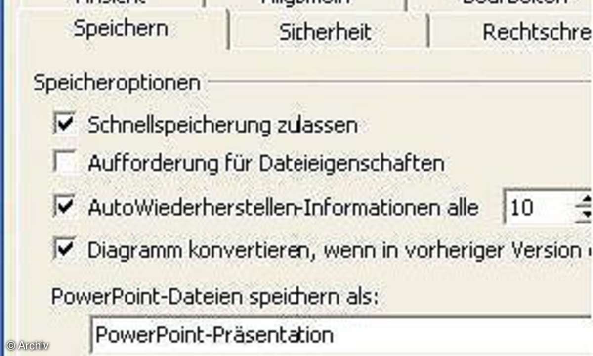 Einstellungen sichern