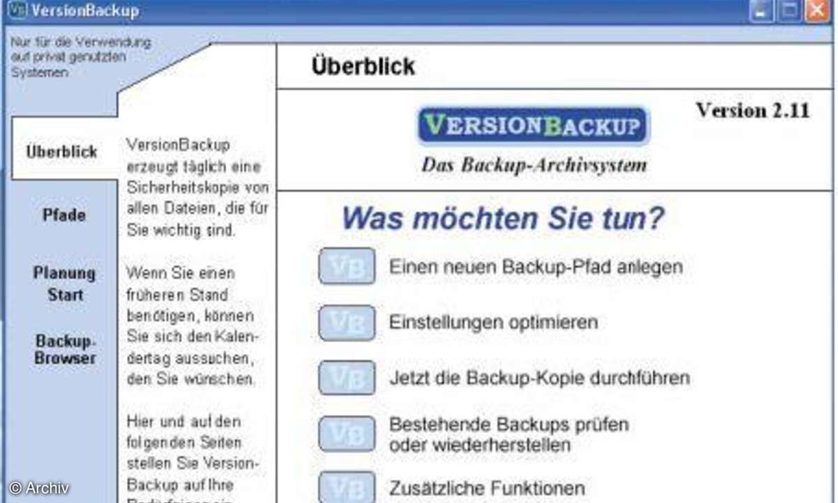 Backup-Tool: VersionBackup 2.11