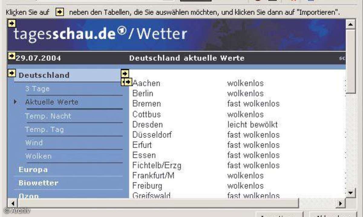 Webinhalte in Excel einfügen