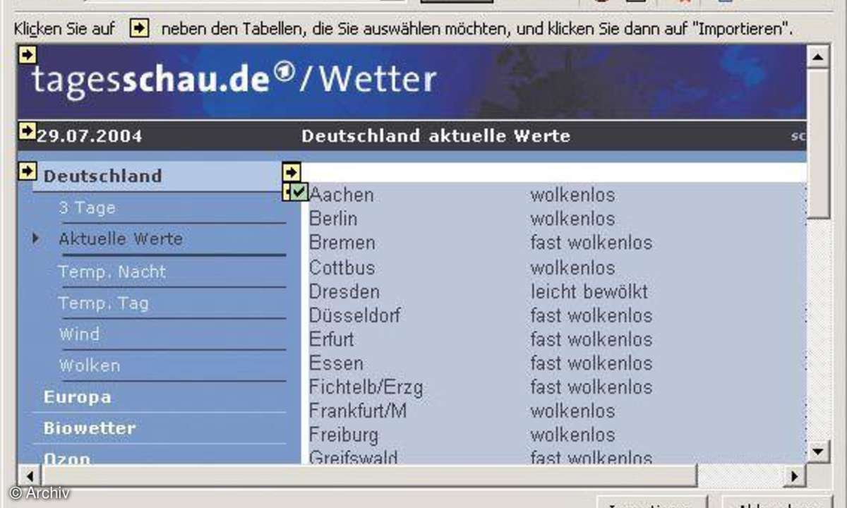 Webinhalte in Excel einfügen