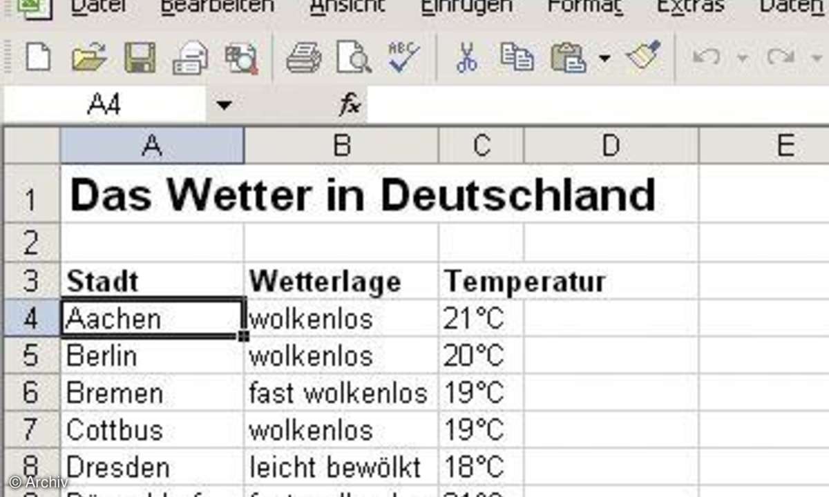 Webinhalte in Excel einfügen