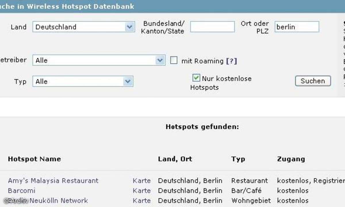 Gratis drahtlos ins Internet