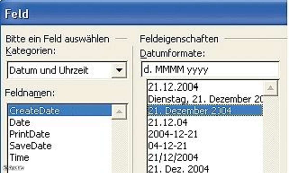 Feldfunktionen in Word