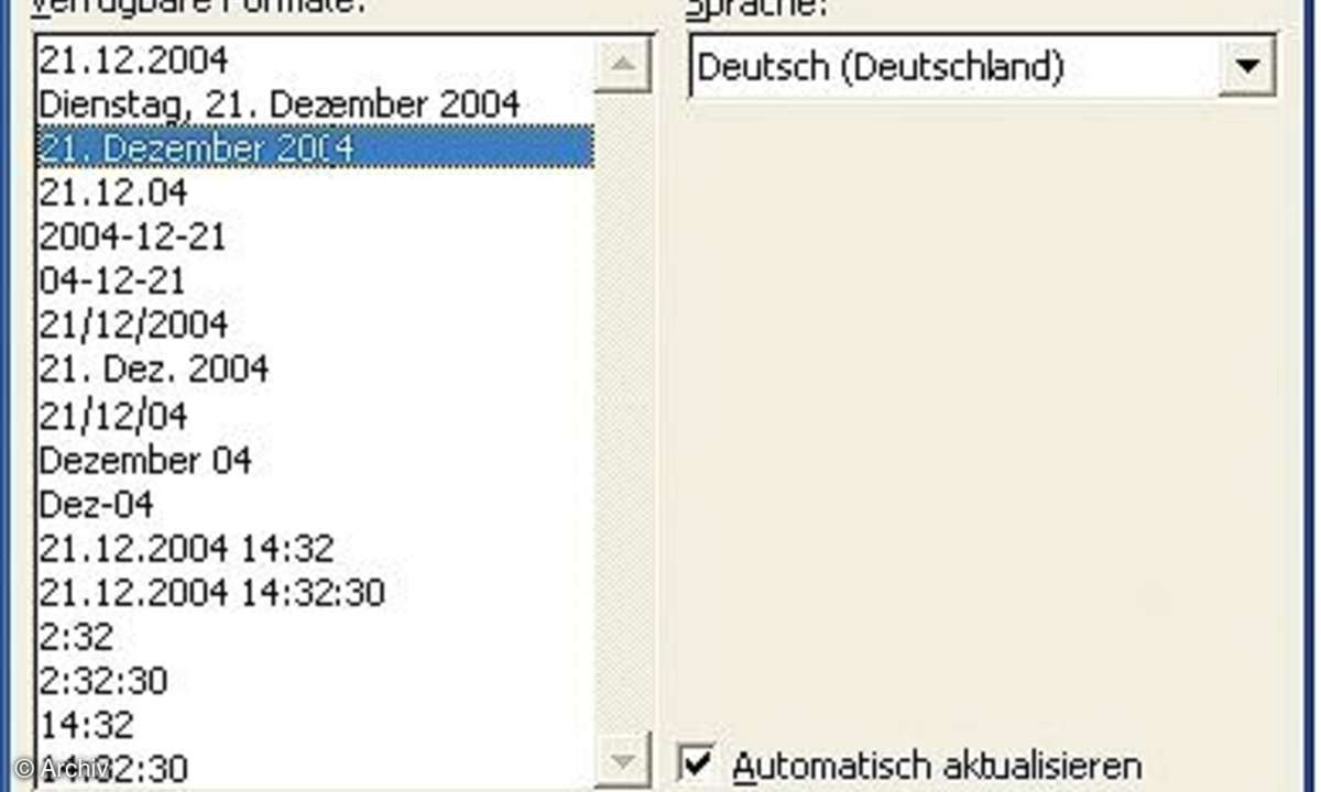 Feldfunktionen in Word