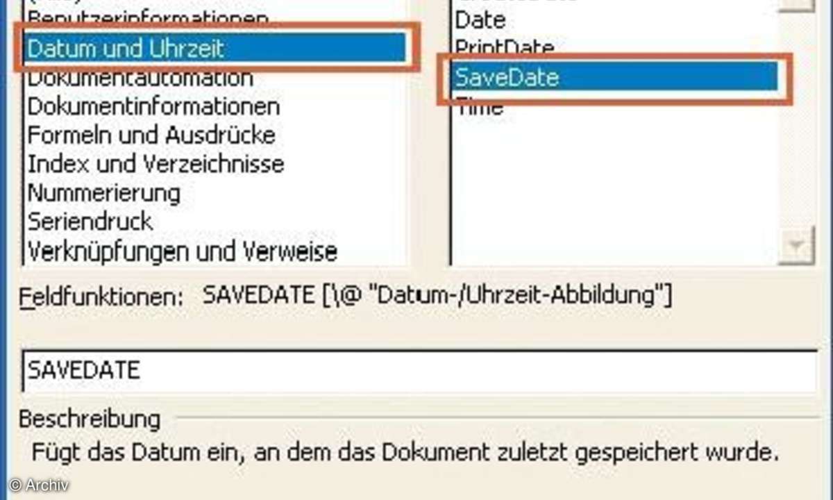 Feldfunktionen in Word