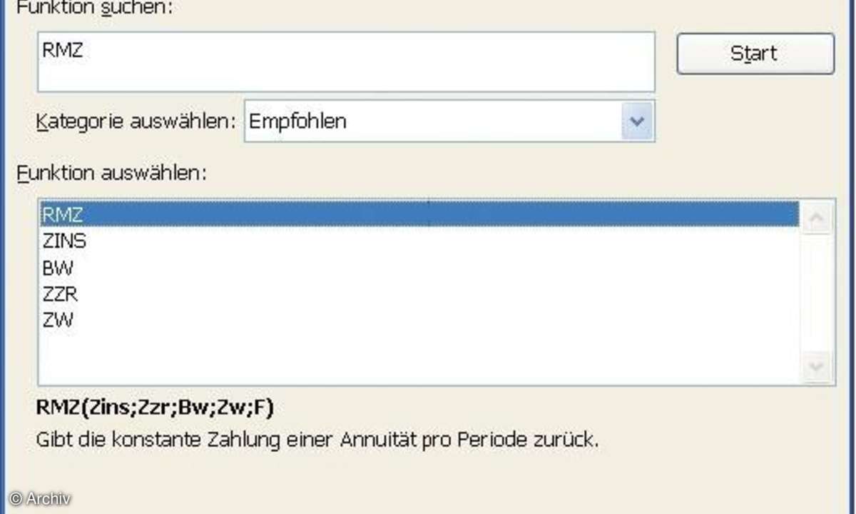 Zinsfunktionen in Excel