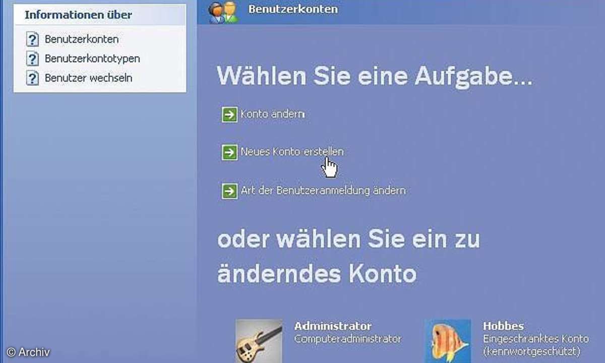 Sichere Benutzerkonten unter Windows XP
