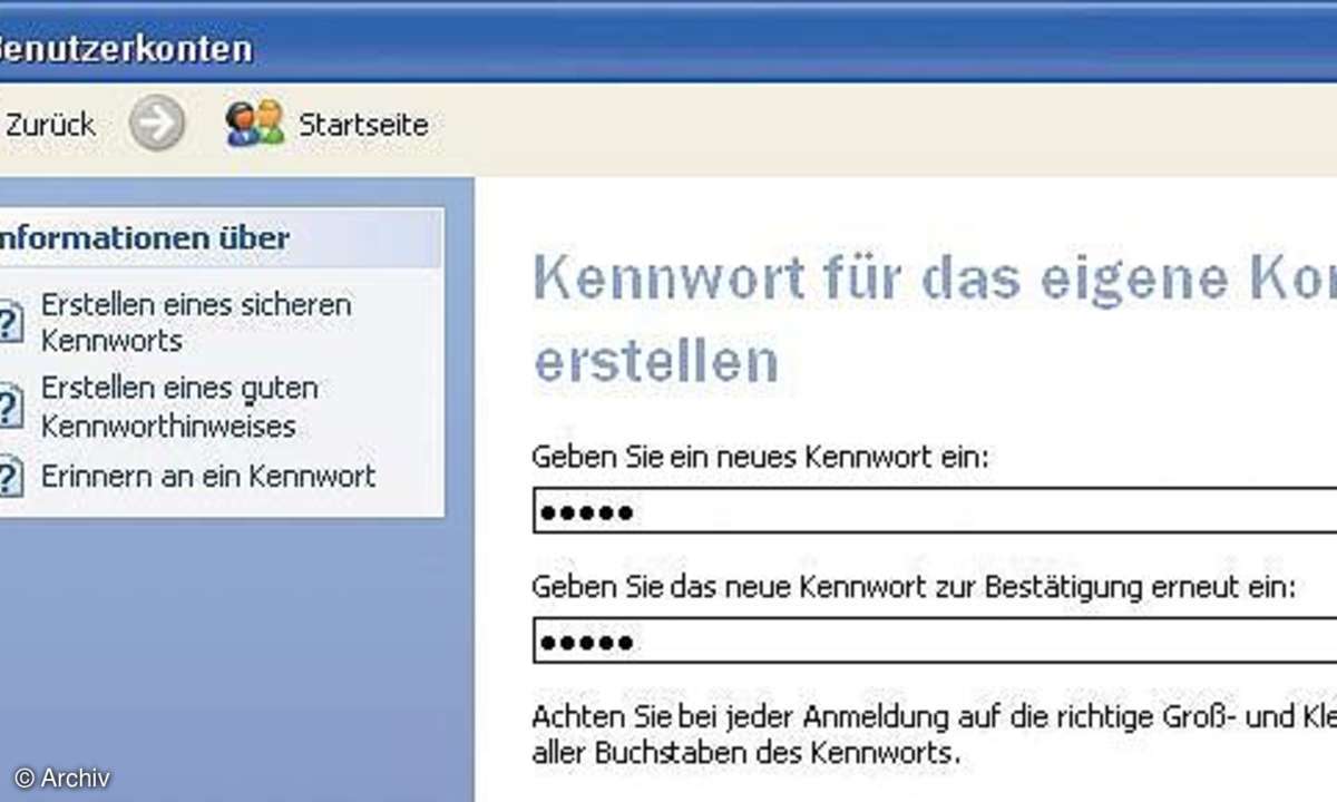 Sichere Benutzerkonten unter Windows XP