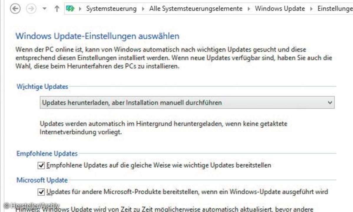 Screenshot Update Rechner Systemsteuerungen