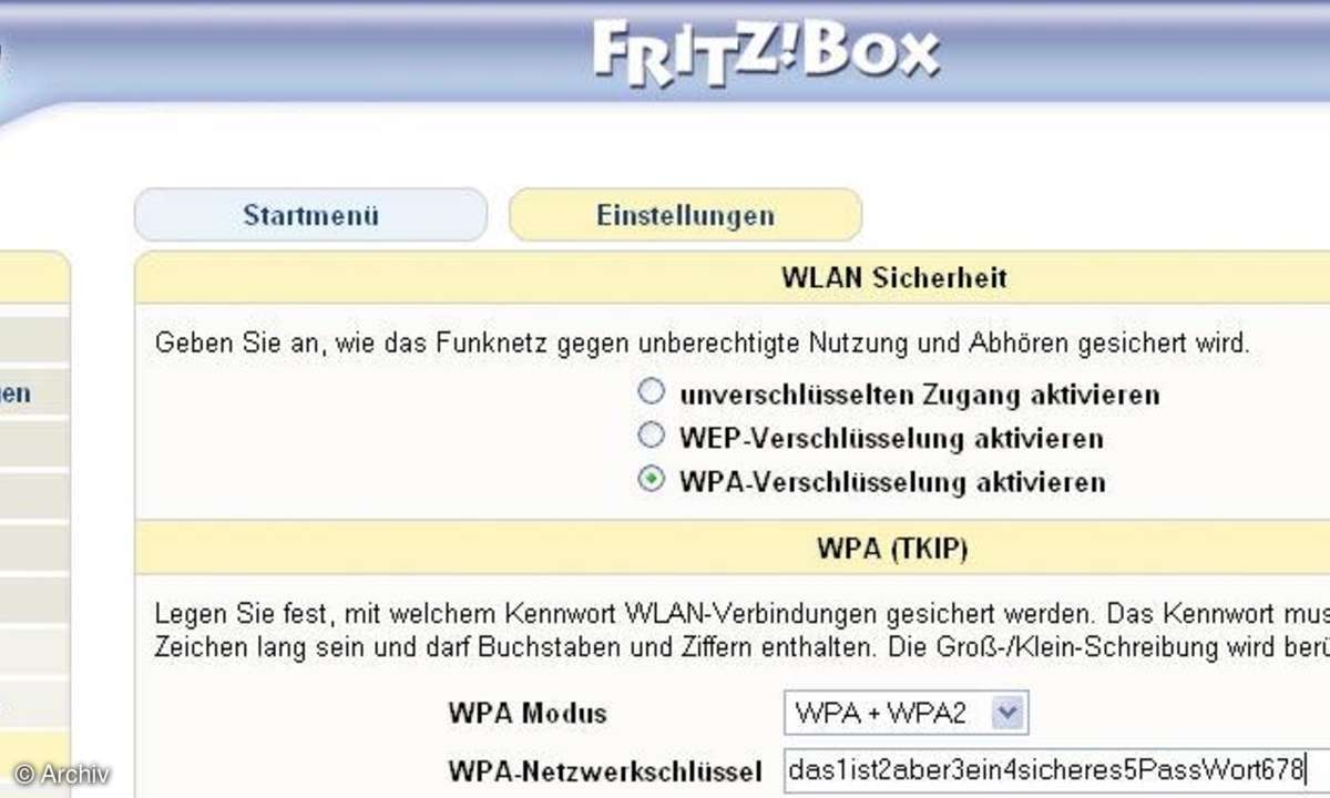 Fritz!Box - WPA-Passwort aktivieren