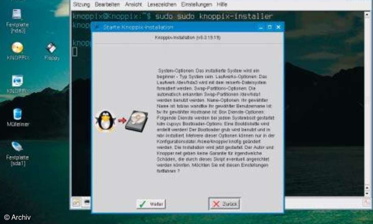Knoppix-Einstieg: Installationsoptionen