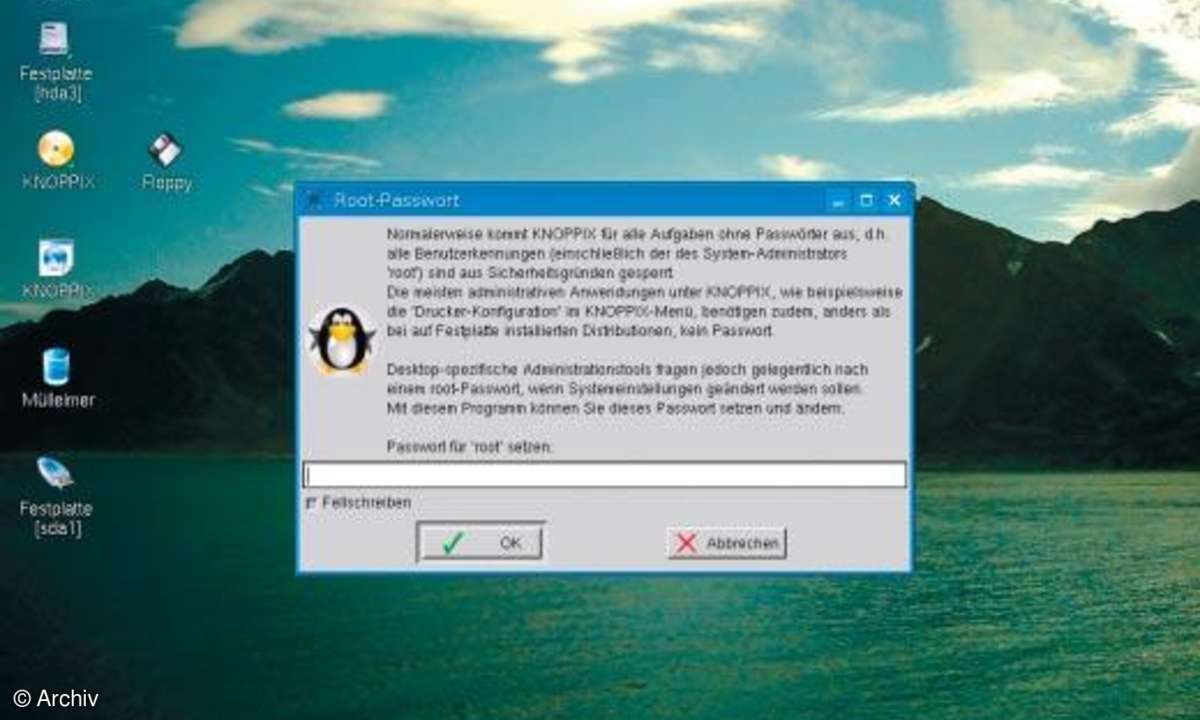 Knoppix-Einstieg: Root-Passwort