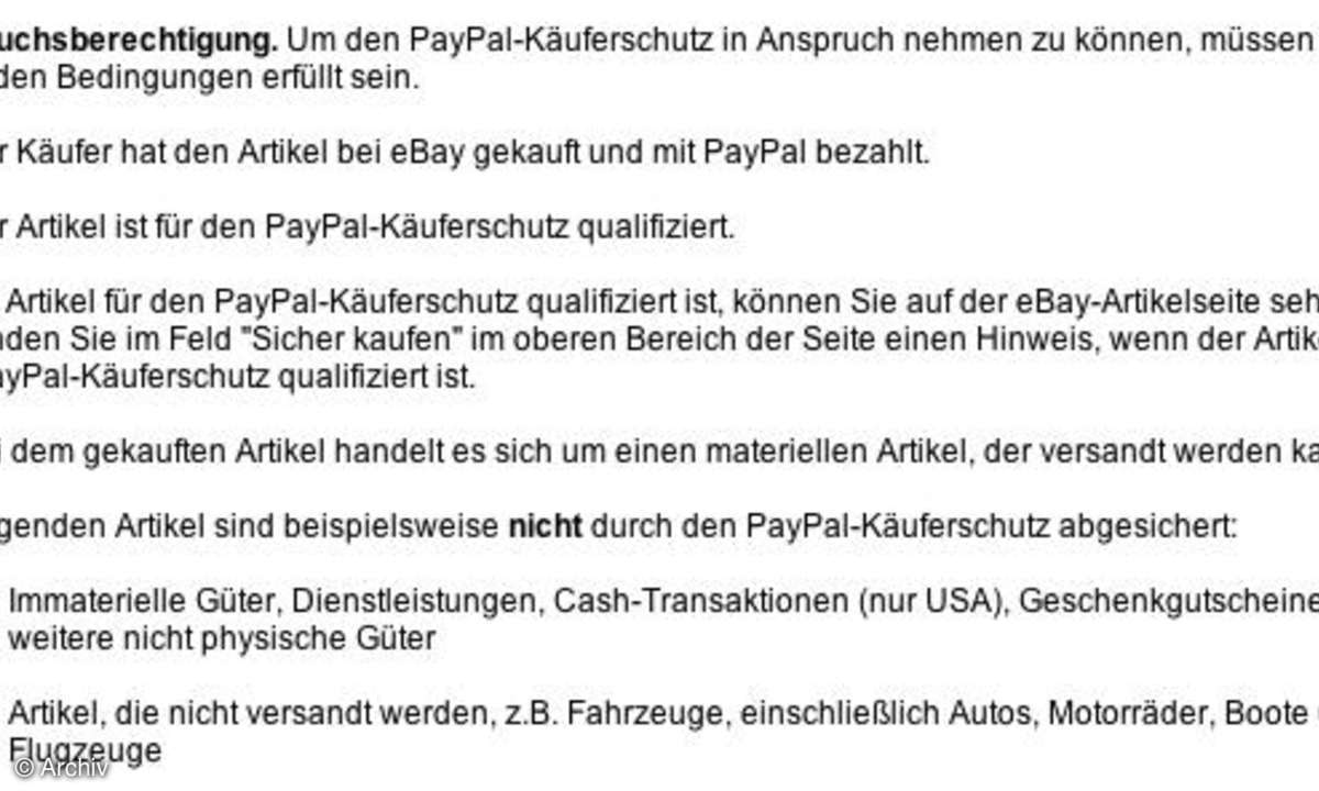 PayPal Käuferschutzrichtlinie