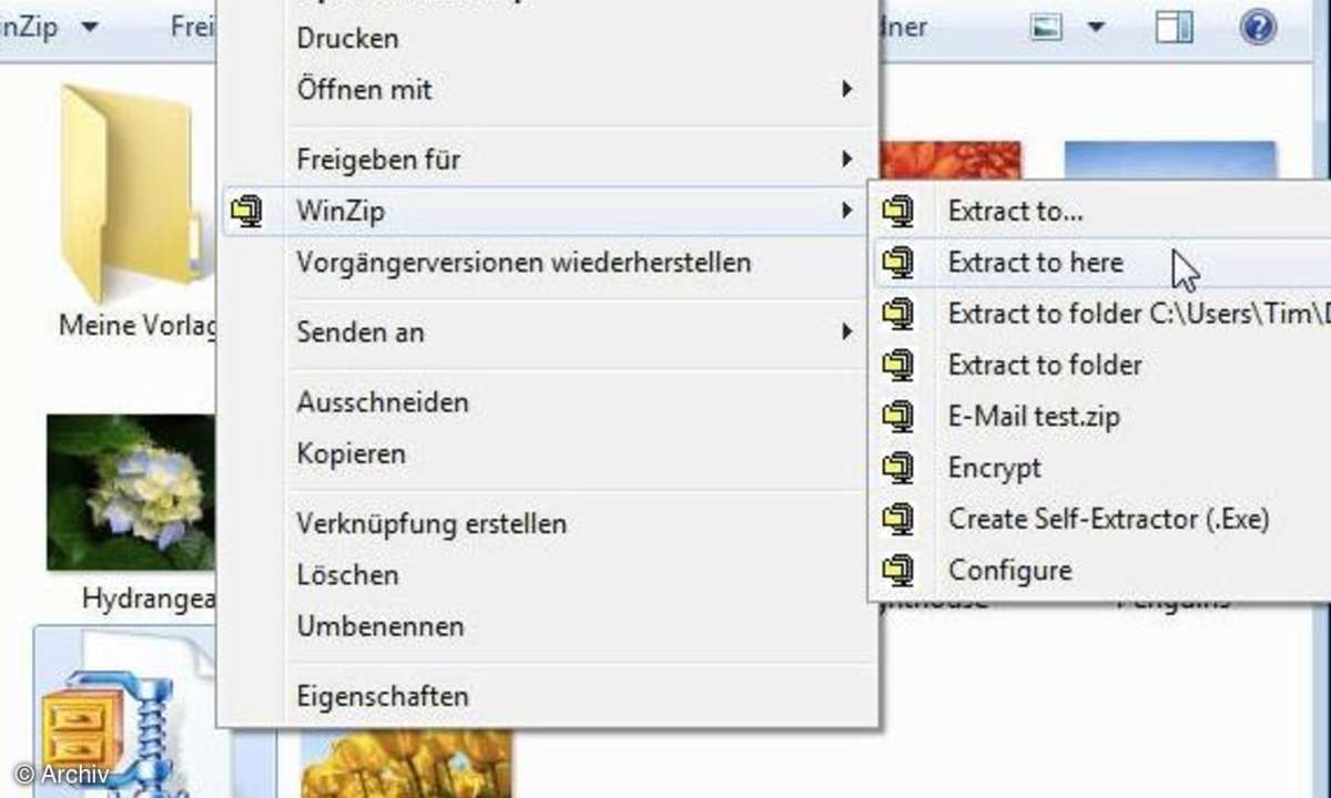 WinZip: Kontextmenü im Windows Explorer