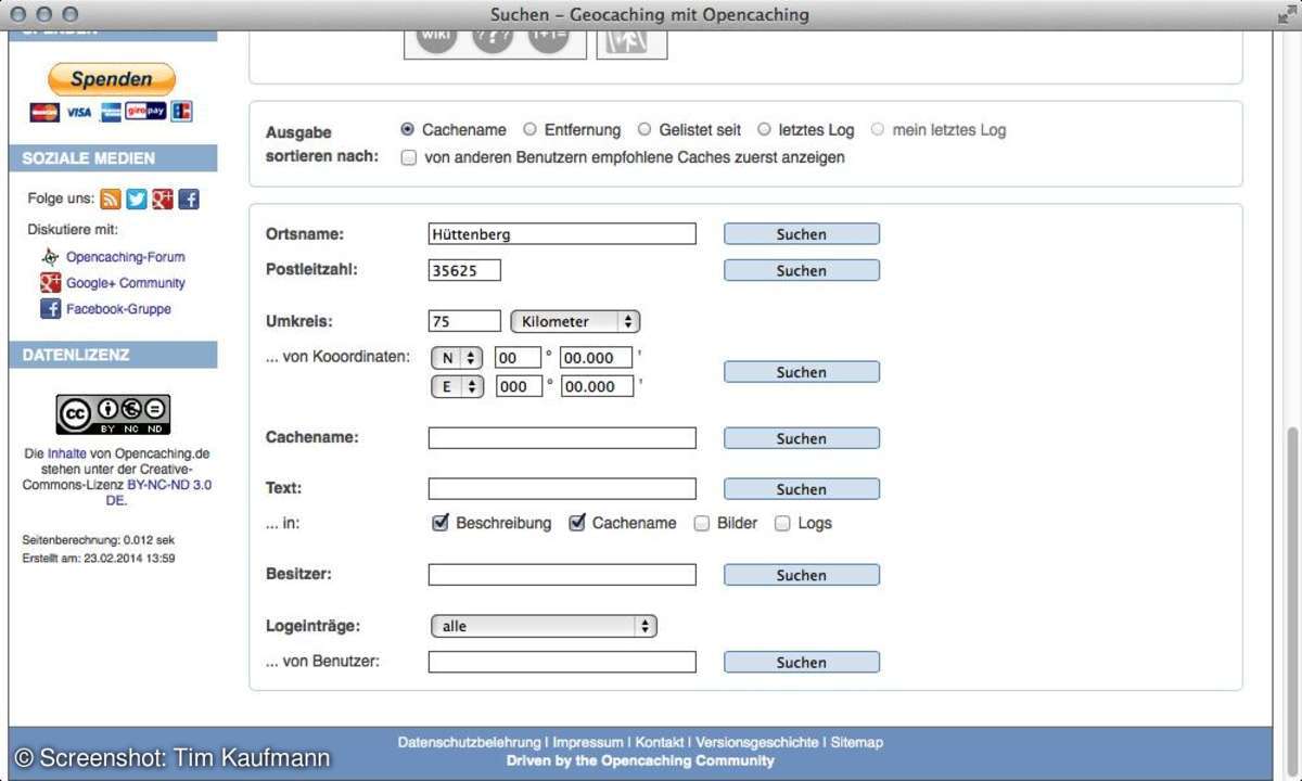 Opencaching.de Screenshot