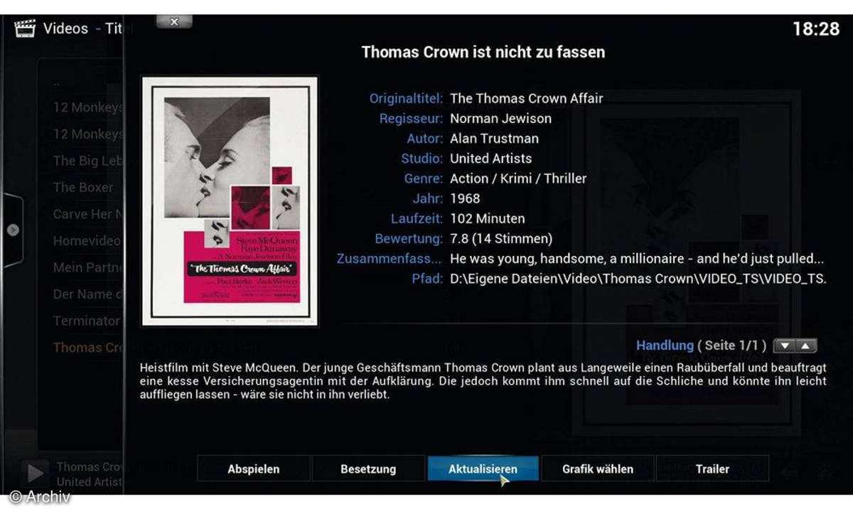 Screenshot XBMC Thomas Crown Affäre
