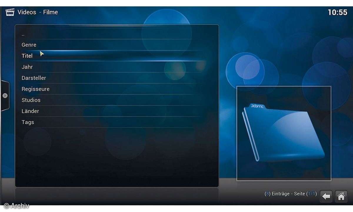 Screenshot XBMC Suchoptionen
