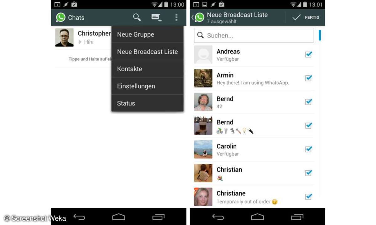 Whatsapp-Freunde per Broadcast informieren