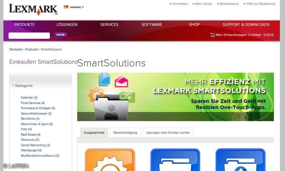 Screenshot der Lexmark Website